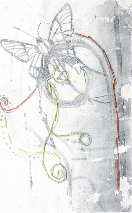 Incisioni, stampe intitolato "drawing butterfly" da Rebecca Holmes, Opera d'arte originale