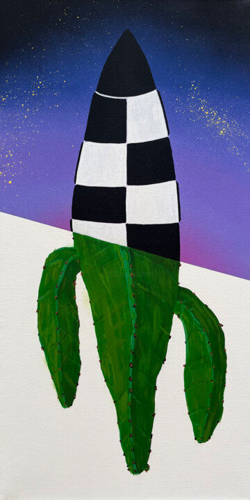Peinture intitulée "Cactus fusée" par Comains, Œuvre d'art originale, Acrylique