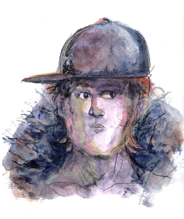 Painting titled "Casquette" by Côme Sonnet, Original Artwork, Watercolor