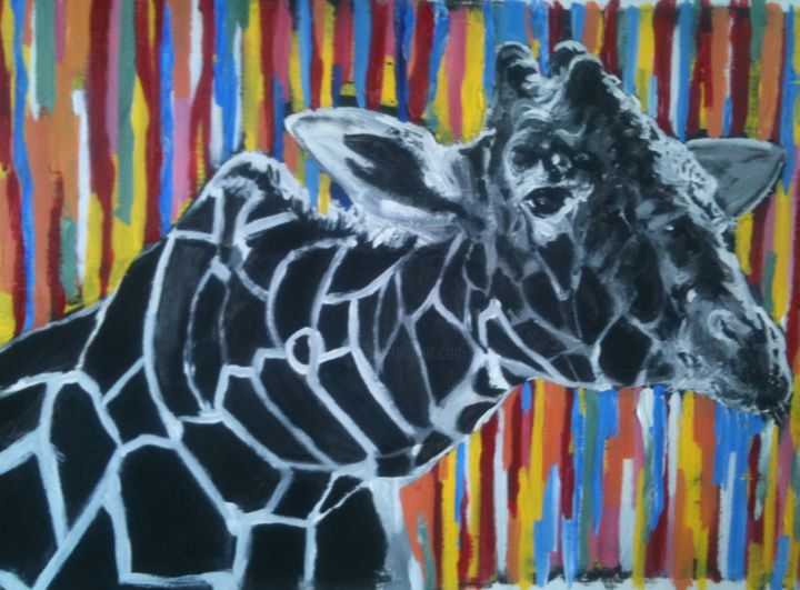 Painting titled "Girafe pop" by Frédérick Comerro, Original Artwork, Acrylic