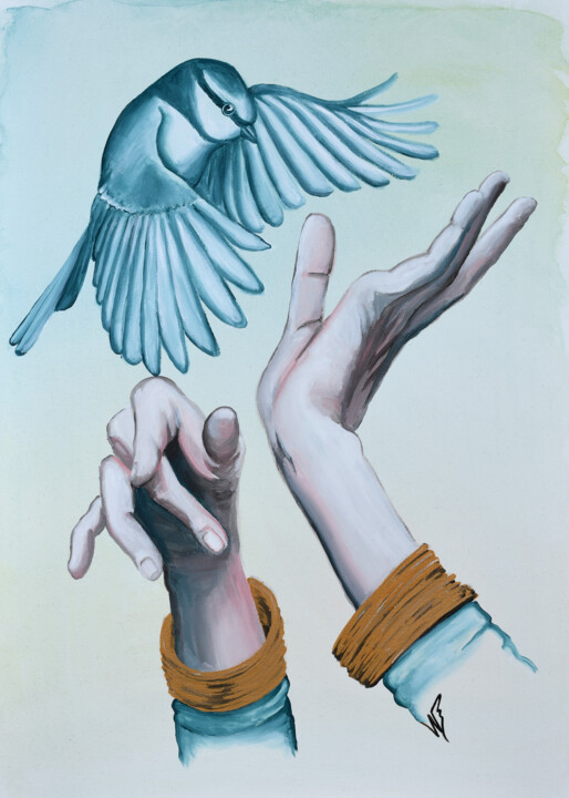 Peinture intitulée "Prêtes moi tes mains" par Nanou Vernhes, Œuvre d'art originale, Acrylique Monté sur Châssis en bois