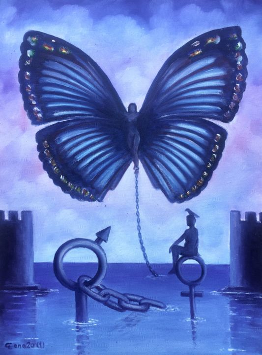 Malerei mit dem Titel "Not Your Butterfly" von Sadık Varer (Cona Varer), Original-Kunstwerk, Öl