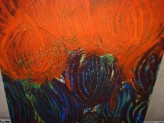 Painting titled "orangepurple" by Lisa De Coninck-Matitaputty, Original Artwork
