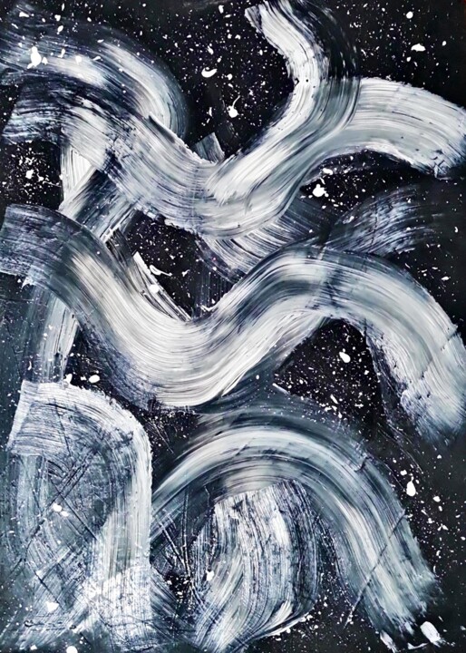Painting titled "black and white sky" by Connie Whelan, Original Artwork, Acrylic