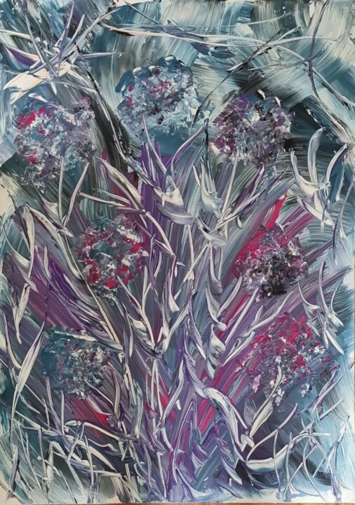 Pintura intitulada "Leaves and flowers" por Connie Whelan, Obras de arte originais, Acrílico