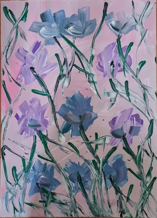 Schilderij getiteld "Abstract flowers 2" door Connie Whelan, Origineel Kunstwerk, Acryl