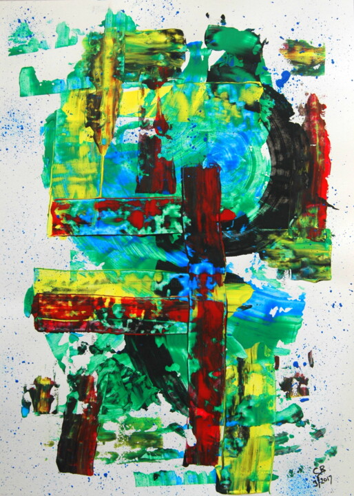 Картина под названием "Abstract on paper 26" - Conrad Bloemers, Подлинное произведение искусства, Акрил
