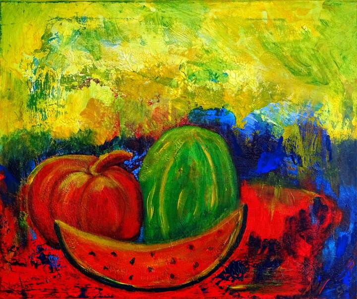 Peinture intitulée "Melons in my kitchen" par Conrad Bloemers, Œuvre d'art originale, Huile