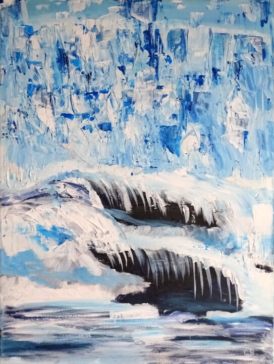 Painting titled "Winter cave" by Conrad Bloemers, Original Artwork, Oil Mounted on Wood Stretcher frame