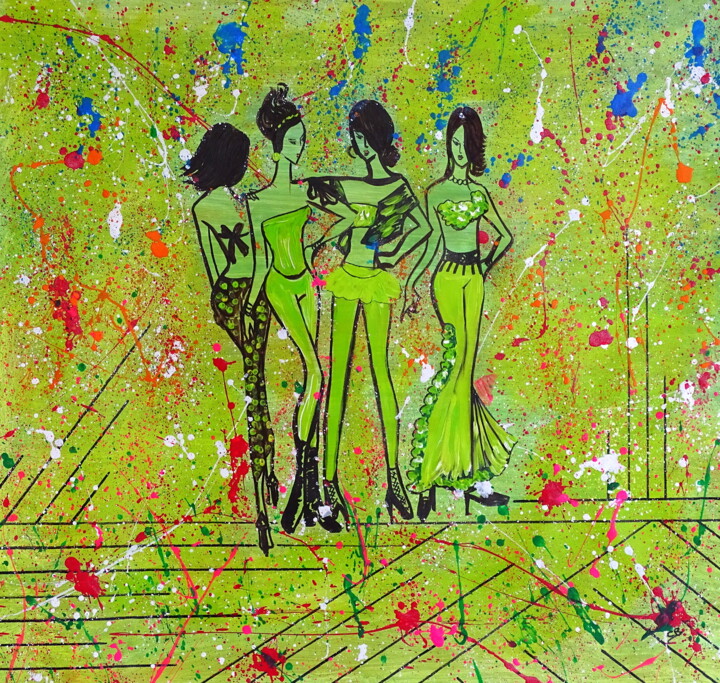 Painting titled "Ladies in a flowerf…" by Conrad Bloemers, Original Artwork, Acrylic