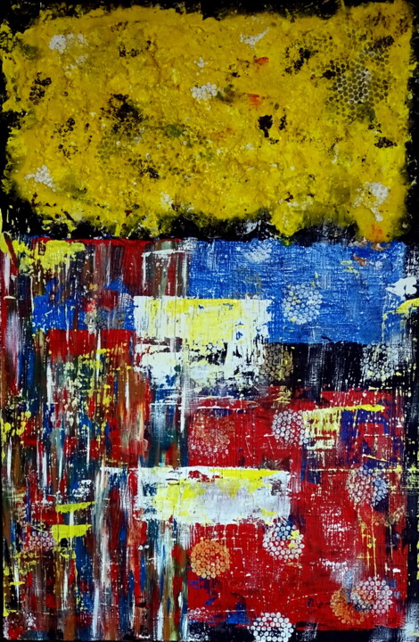 Painting titled "The yellow blob" by Conrad Bloemers, Original Artwork, Acrylic Mounted on Wood Stretcher frame