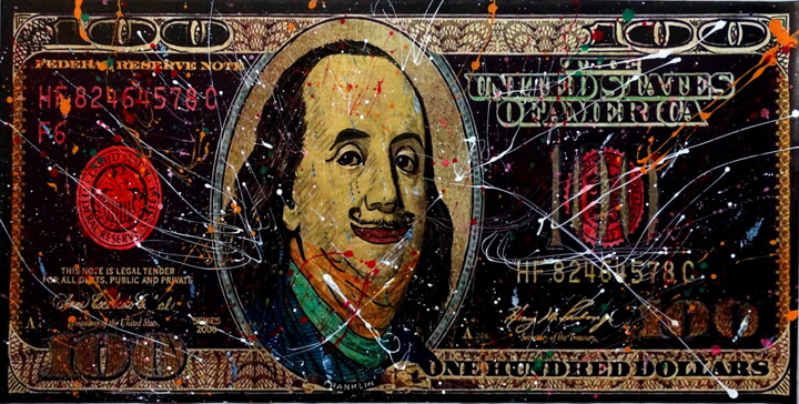Painting titled "Black $100 bill" by Conrad Bloemers, Original Artwork, Acrylic