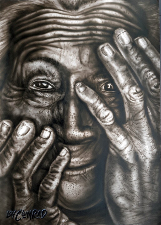 "Old woman hands" başlıklı Tablo Conrad Willemsen tarafından, Orijinal sanat, Hava fırçası