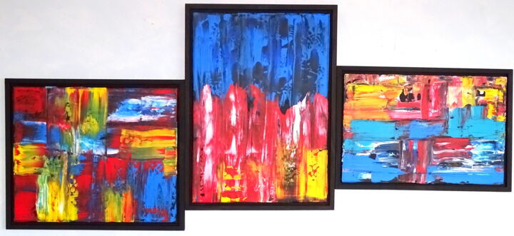 Painting titled "Beach walk 1,2,3 tr…" by Conrad Bloemers, Original Art, Oil