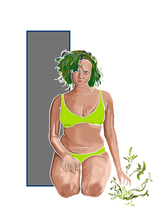 Arts numériques intitulée "Femme aux plantes" par Rono_ok, Œuvre d'art originale, Travail numérique 2D