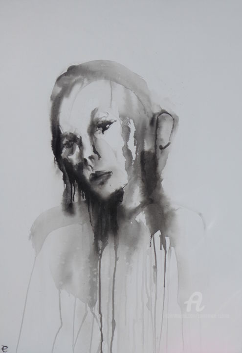 Peinture intitulée "Abstract portrait II" par Constance Robine, Œuvre d'art originale, Encre Monté sur Châssis en bois