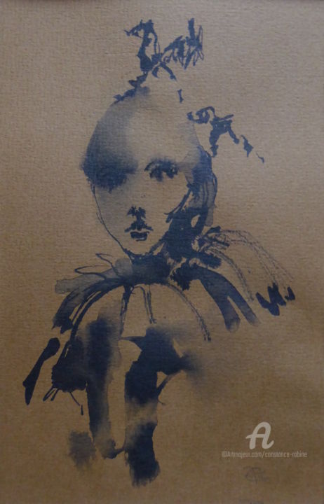 Painting titled "Fille à l'oiseau" by Constance Robine, Original Artwork, Ink