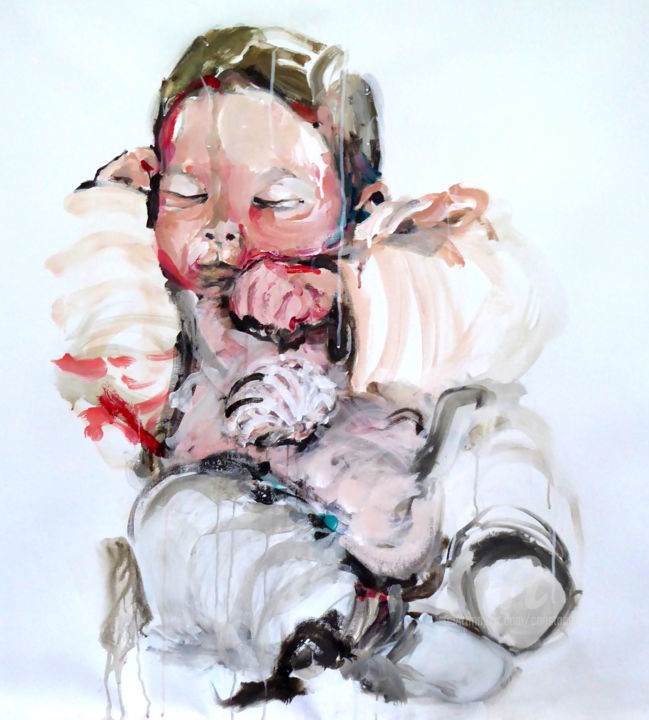 Malarstwo zatytułowany „Infans II” autorstwa Constance Robine, Oryginalna praca, Akryl Zamontowany na Drewniana rama noszy