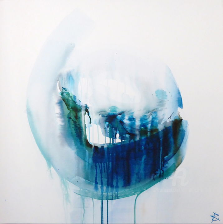Ζωγραφική με τίτλο "Effusion marine -…" από Constance Robine, Αυθεντικά έργα τέχνης, Μελάνι Τοποθετήθηκε στο Ξύλινο φορείο σ…