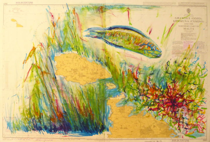 Drawing titled "Colorful Fish" by Constance Robine, Original Artwork, Pastel