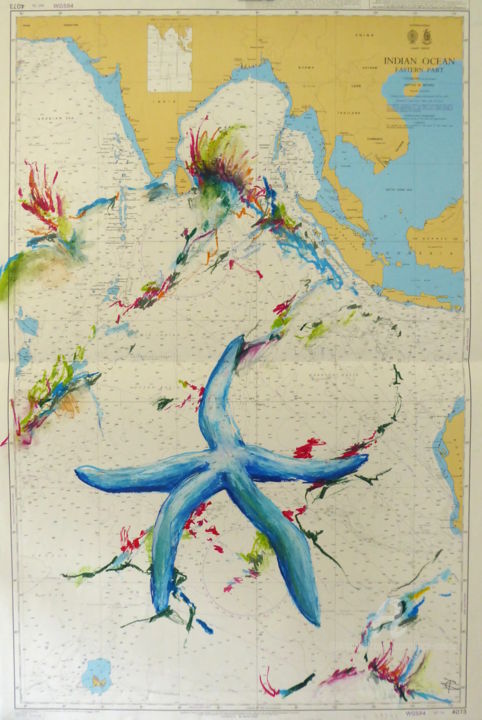 Dessin intitulée "Blue Starfish" par Constance Robine, Œuvre d'art originale, Pastel