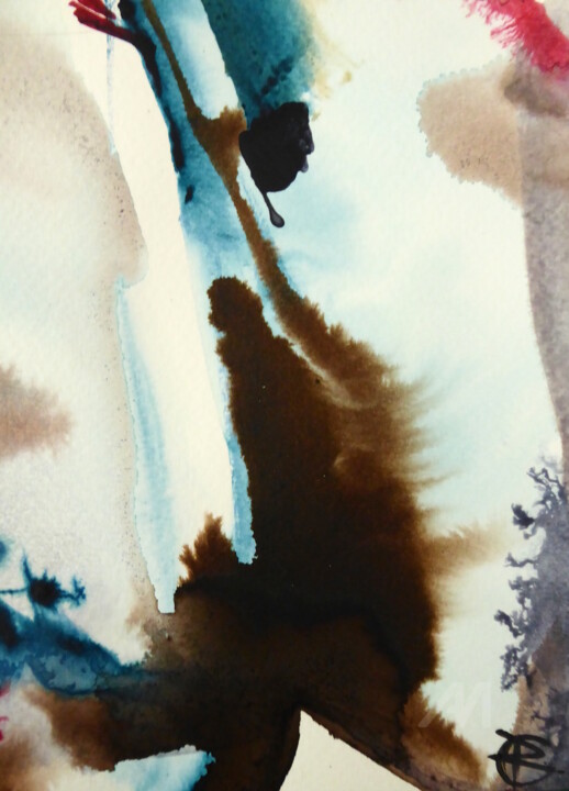 Peinture intitulée "Blue abstract wave" par Constance Robine, Œuvre d'art originale, Aquarelle