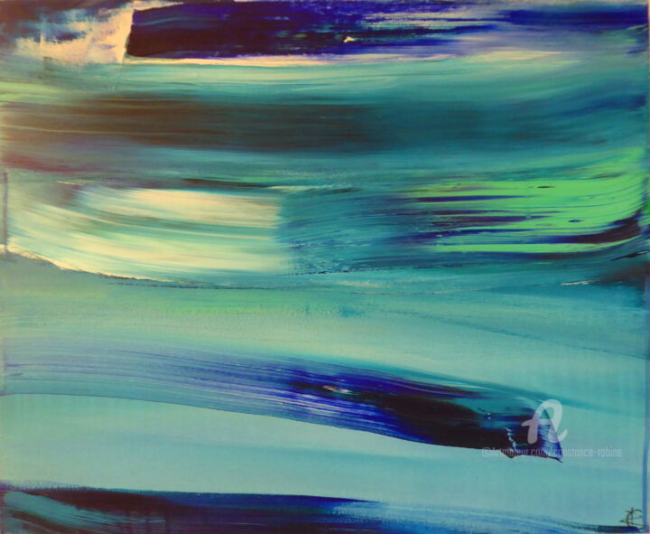 Malarstwo zatytułowany „Blue Dream Horizon…” autorstwa Constance Robine, Oryginalna praca, Akryl Zamontowany na Drewniana ra…