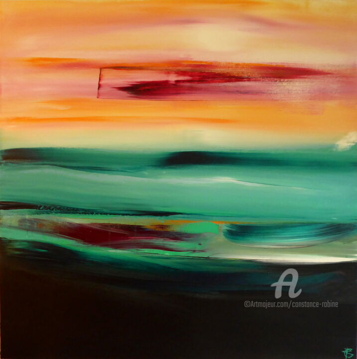 Painting titled "Sunset Horizon" by Constance Robine, Original Artwork, Acrylic Mounted on Wood Stretcher frame