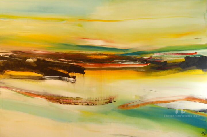 Painting titled "Yellow Horizon" by Constance Robine, Original Artwork, Acrylic Mounted on Wood Stretcher frame