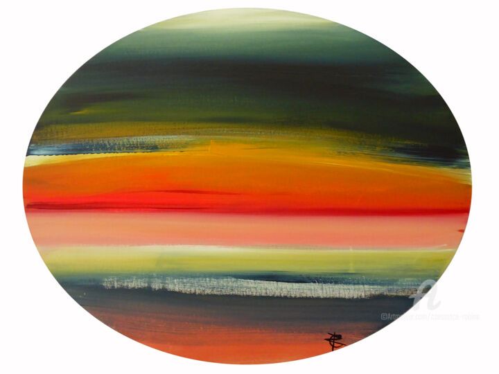 Painting titled "Twilight Horizon" by Constance Robine, Original Artwork, Acrylic Mounted on Wood Stretcher frame