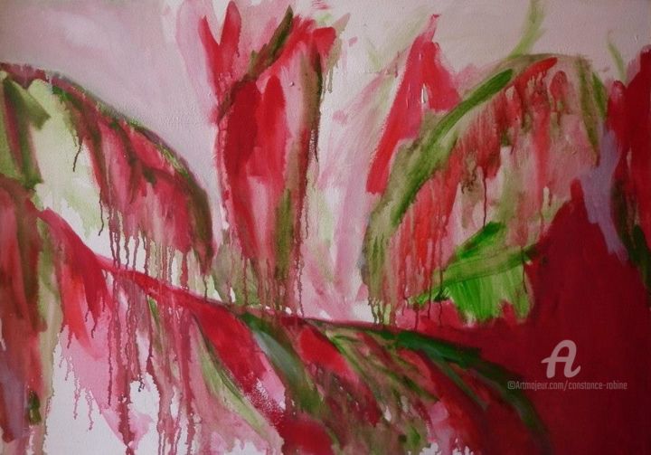 Painting titled "Rose paradis" by Constance Robine, Original Artwork, Acrylic
