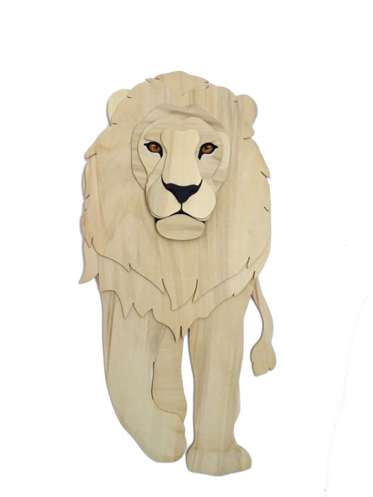 Sculpture titled "Lion Bois" by Constance Schroeder, Original Artwork, Acrylic