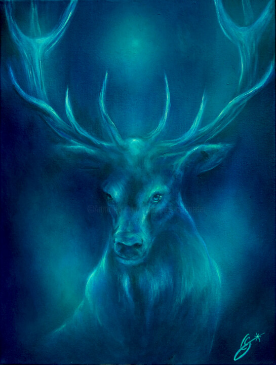 Pintura titulada "Blue Deer" por Constance Schroeder, Obra de arte original, Acrílico Montado en Bastidor de camilla de made…