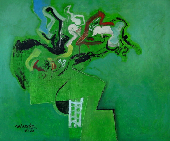 Painting titled "Green Harmony. Orig…" by Constantin Galceava, Original Artwork, Oil