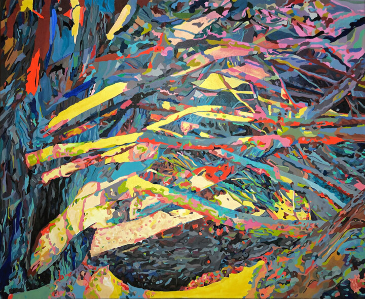 Pittura intitolato "Pine Tree" da Constantin Roucault, Opera d'arte originale, Olio Montato su Telaio per barella in legno