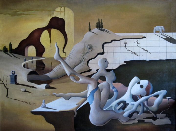 Painting titled "White elephant" by Constantin Voronov, Original Artwork, Oil