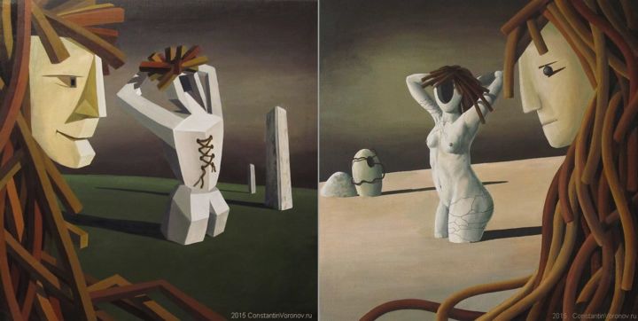 Ζωγραφική με τίτλο "Diptych "Meditation"" από Constantin Voronov, Αυθεντικά έργα τέχνης, Λάδι