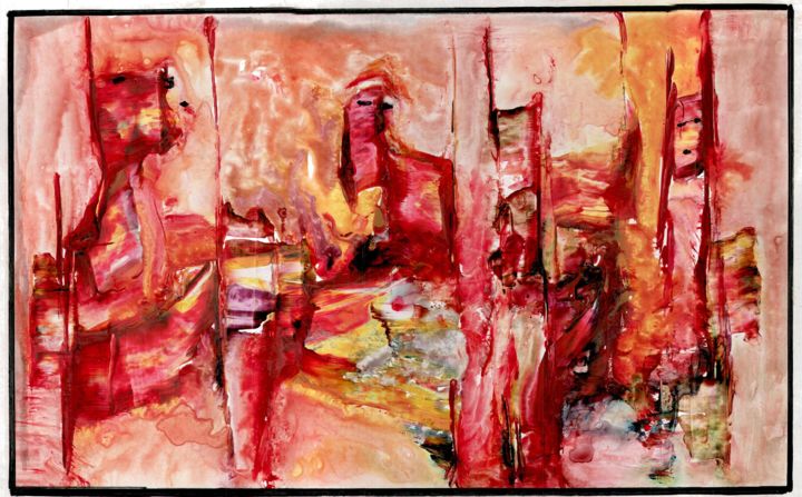 Dessin intitulée "Red inspiration" par Constantino Leon, Œuvre d'art originale, Stylo à bille