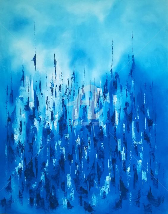 Painting titled "BLUE & BLUE" by Constantin Popescu, Original Artwork, Oil