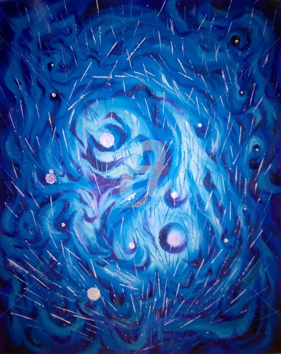 Painting titled "COSMIC WAVES" by Constantin Popescu, Original Art, Oil
