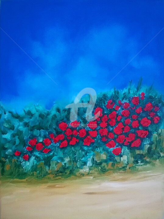 Painting titled "ROSES" by Constantin Popescu, Original Artwork, Oil Mounted on Wood Stretcher frame