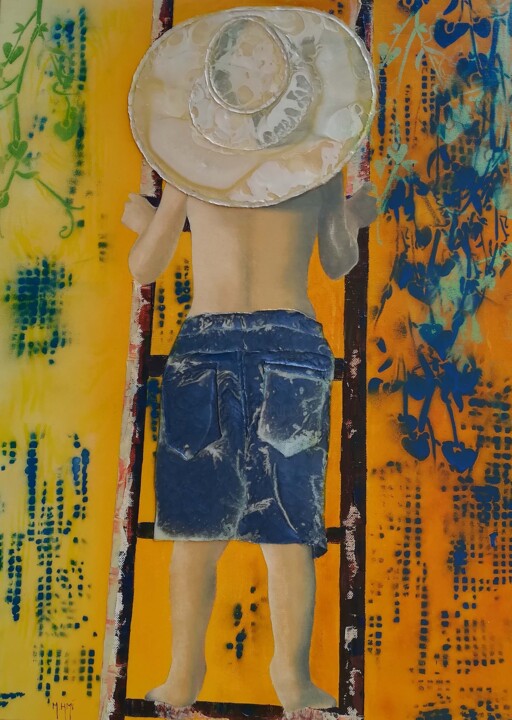 Peinture intitulée "WYATT BOY" par Malika Hachemi Milhorat, Œuvre d'art originale, Huile Monté sur Châssis en bois
