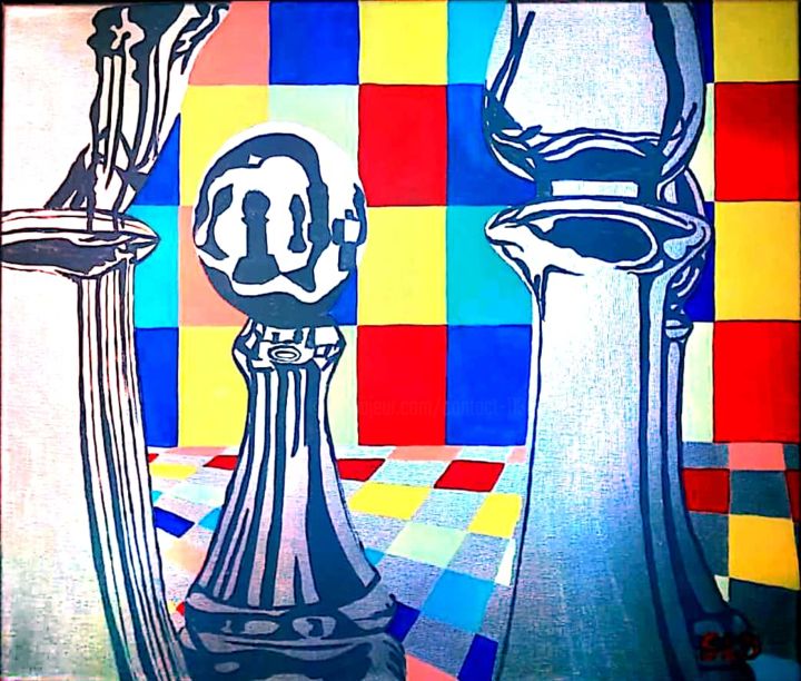 Painting titled "Jeux d'échecs" by Selda, Original Artwork, Acrylic