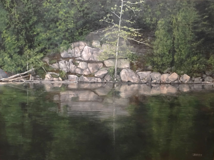 Peinture intitulée "Canoe Lake" par Judith Harvey, Œuvre d'art originale, Huile