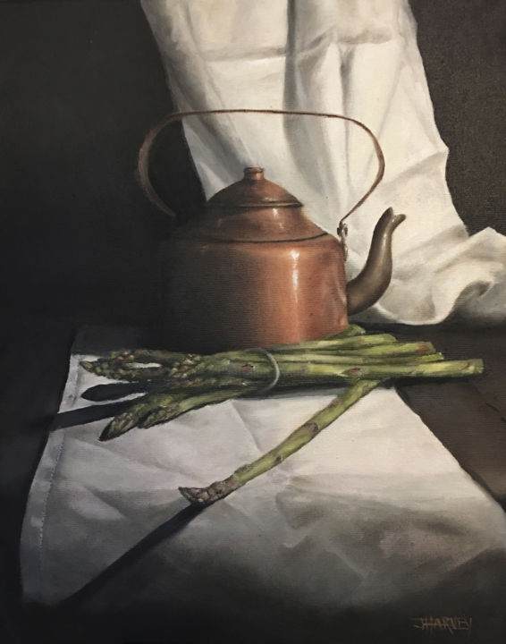 Painting titled "Copper Kettle" by Judith Harvey, Original Artwork, Oil