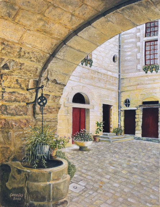 Peinture intitulée "Vue sur cour" par Stephane Georges, Œuvre d'art originale, Huile