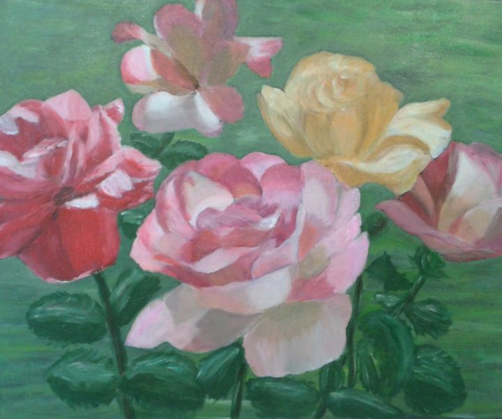 Painting titled "portrait de roses.j…" by Hubert Jarno, Original Artwork, Oil