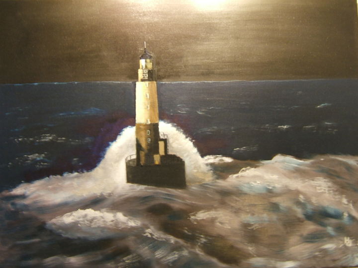 Pintura intitulada "Le phare ARMEN" por Hubert Jarno, Obras de arte originais, Óleo