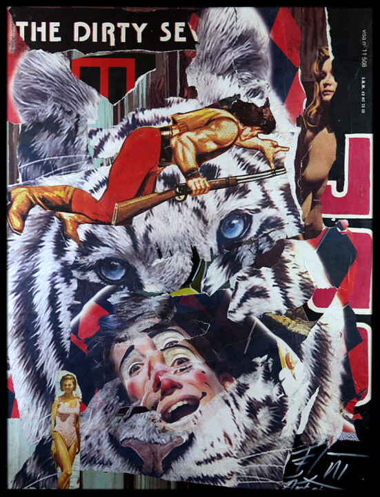Collages intitulée "Circus Tiger" par Antoine-Emmanuel Rousselle-Laurent, Œuvre d'art originale, Collages