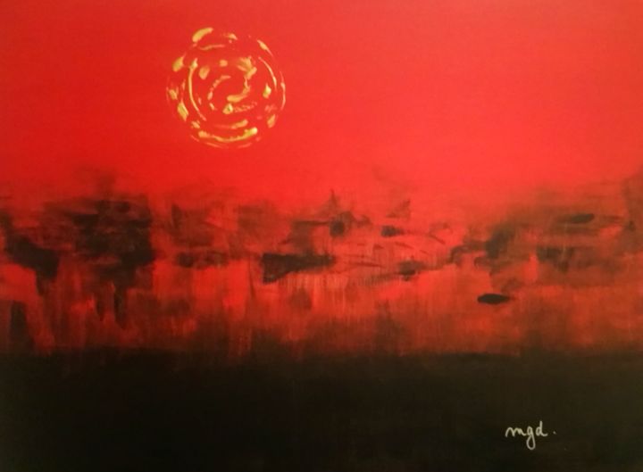 Painting titled "Feu sur la Savane" by Dan & Monika, Original Artwork, Acrylic